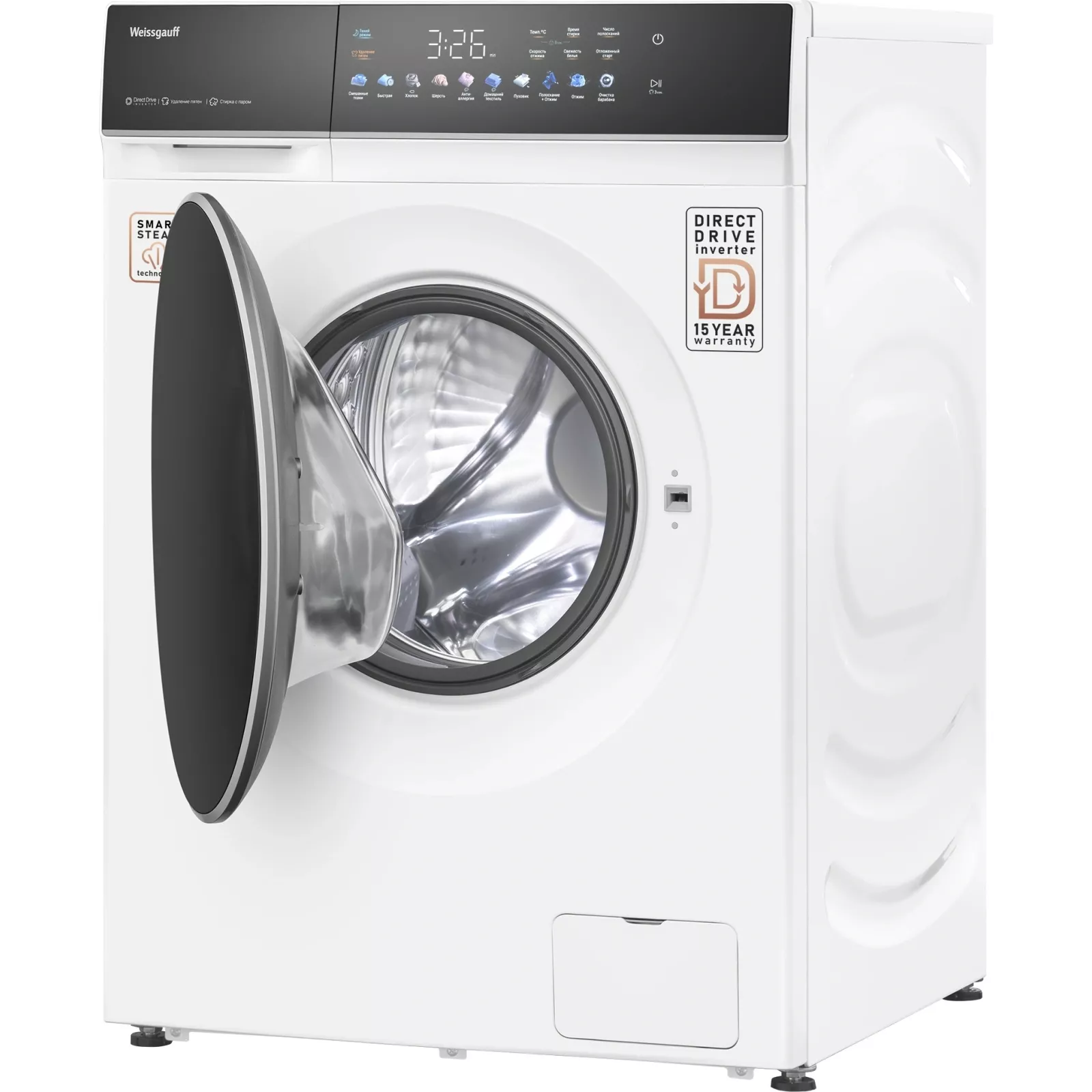 Стиральная машина Weissgauff WM 62210 Direct Drive Touch Inverter Steam класс: A+++ загр.фронтальная макс.:10.5кг белый инвертор
