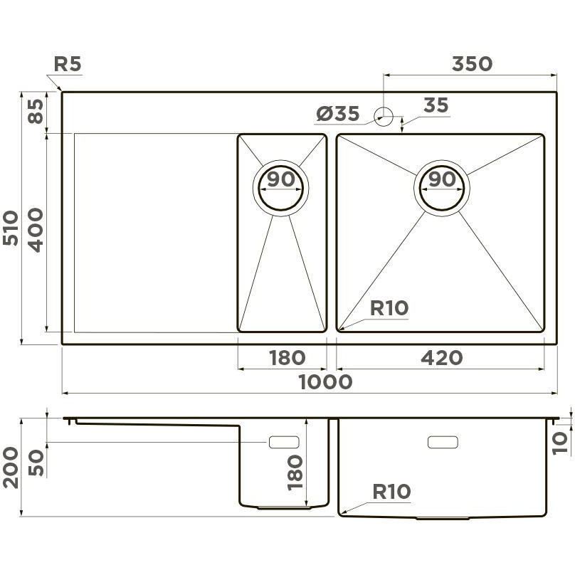 Кухонная мойка Omoikiri Akisame 100-2-LG-R (4993090)